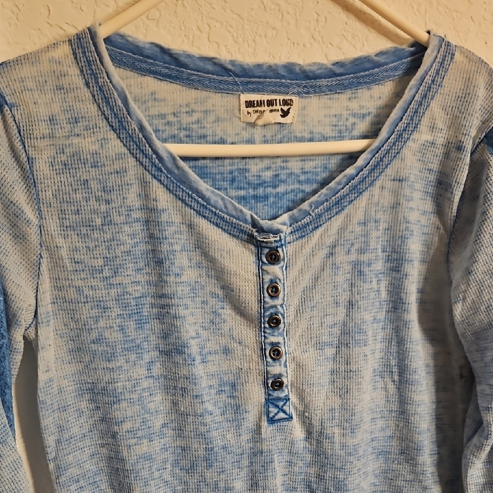 Blue Long Sleeve Henley Top